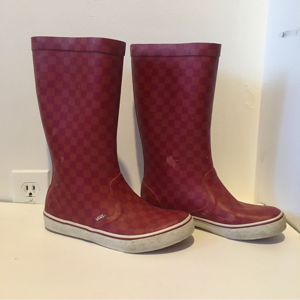 Red Checkered Vans Rainboots Deck Shoes